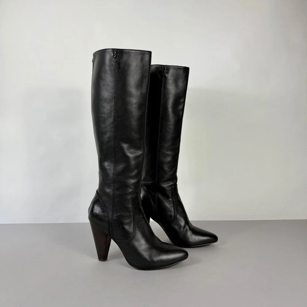 Frye Regina Zip Black Leather Boots - Picture 4 of 12